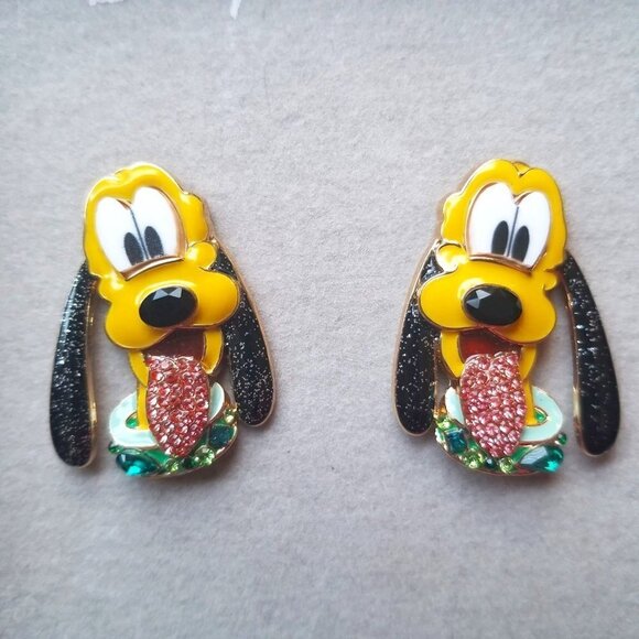 NWT Disney X Baublebar Pluto the Yellow Dog Rhinestone Enamel Stud Earrings - Picture 1 of 3